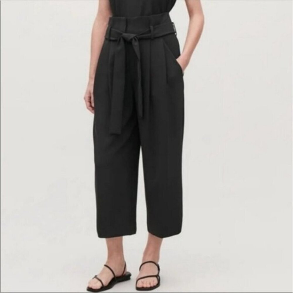 COS Black Wide-Leg Paperbag Waist Pants